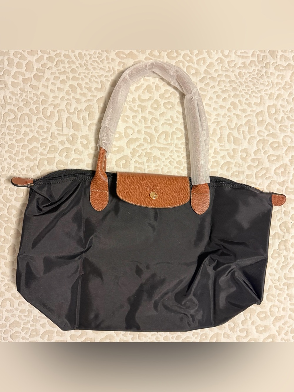 Longchamp Nylon Black Tote with Brown Leather Trim - Black/Brown - Picture 5 of 11